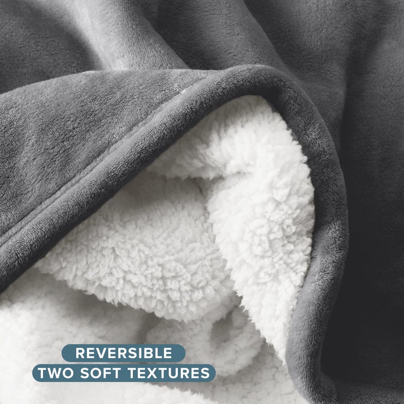 Bare Home Sherpa Fleece Blanket - Twin/Twin Extra Long - Blanket for Bed, Sofa, and Couch - Warm & Lightweight - Fluffy & Soft - Reversible (Twin/Twin XL, Grey) - Image 3